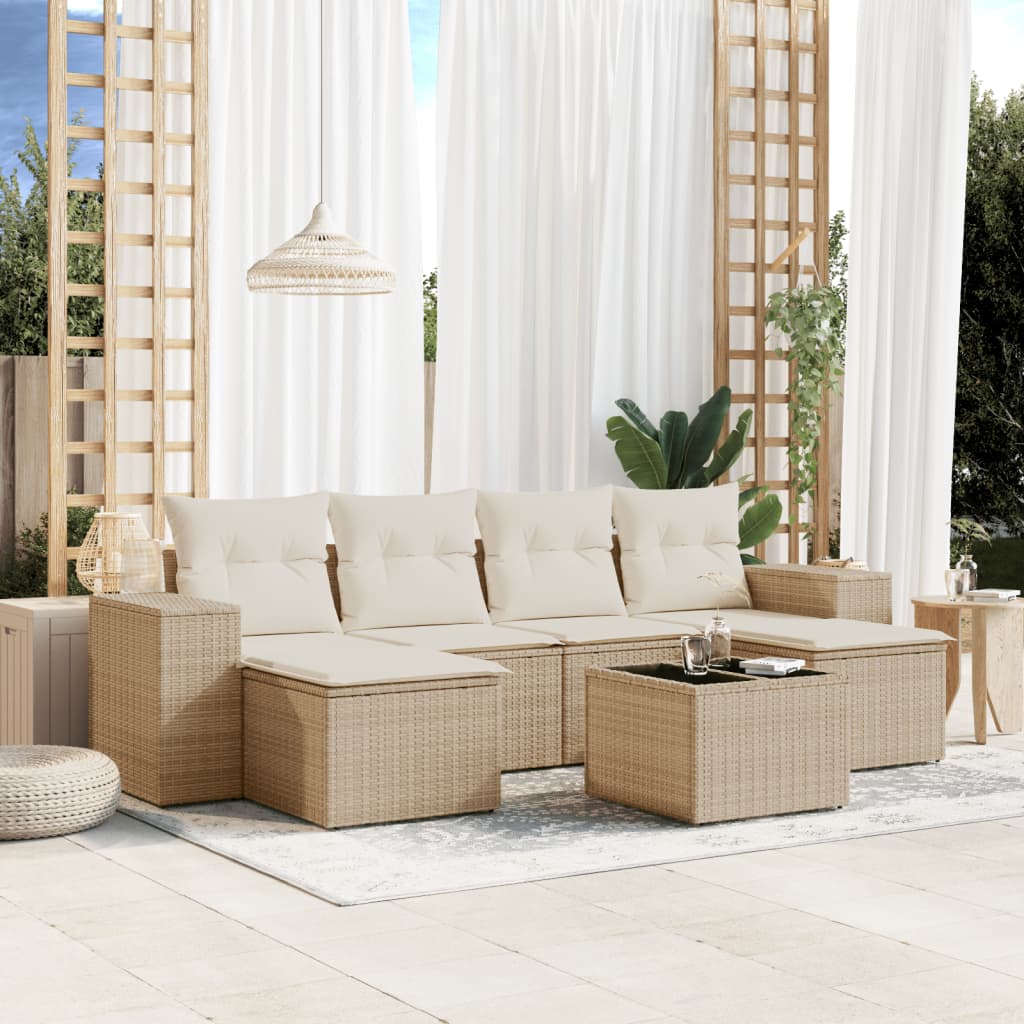 Set Divani da Giardino 7 pz con Cuscini Beige in Polyrattan - homemem39