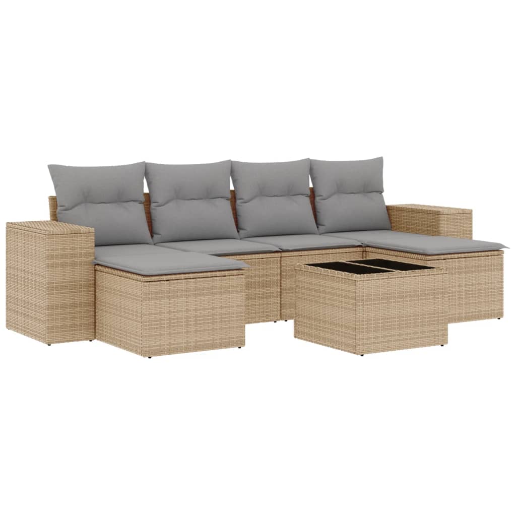 Set Divani da Giardino 7 pz con Cuscini Beige in Polyrattan - homemem39