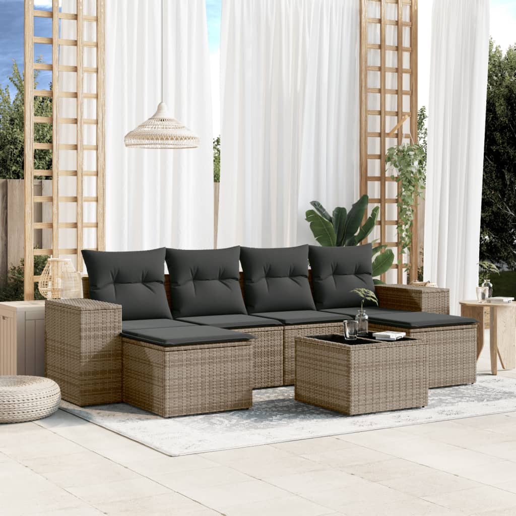 Set Divani da Giardino 7 pz con Cuscini Grigio in Polyrattan - homemem39