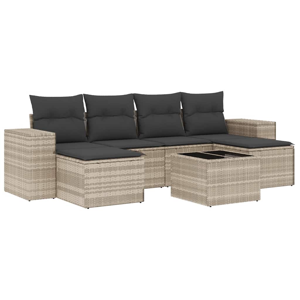 Set Divani da Giardino 7pz con Cuscini Grigio Chiaro Polyrattan - homemem39