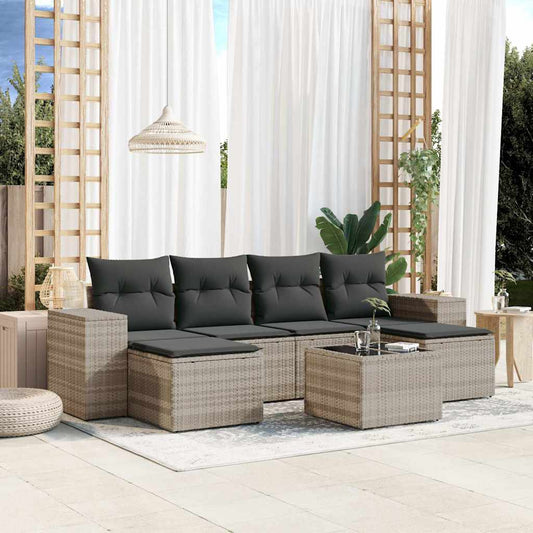 Set Divani da Giardino 7pz con Cuscini Grigio Chiaro Polyrattan - homemem39