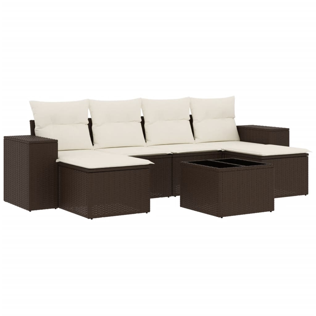 Set Divani da Giardino 7 pz con Cuscini Marrone in Polyrattan - homemem39
