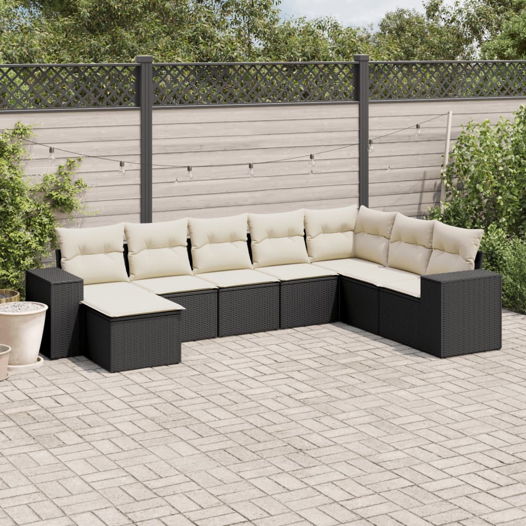 Set Divani da Giardino con Cuscini 8 pz Nero in Polyrattan - homemem39