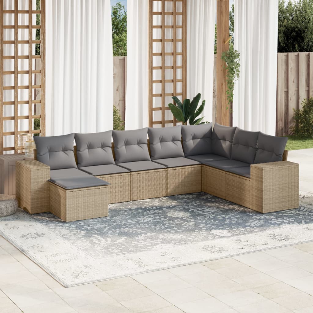 Set Divano da Giardino 8 pz con Cuscini Beige in Polyrattan - homemem39