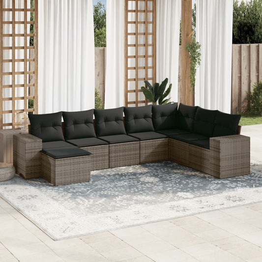 Set Divano da Giardino 8 pz con Cuscini Grigio in Polyrattan - homemem39