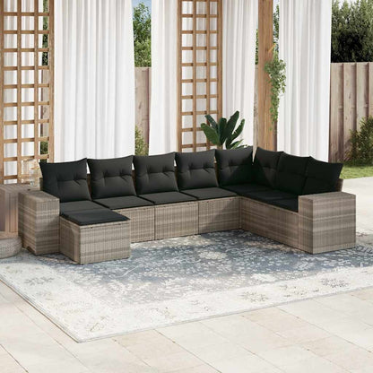 Set Divano da Giardino 8pz con Cuscini Grigio Chiaro Polyrattan - homemem39