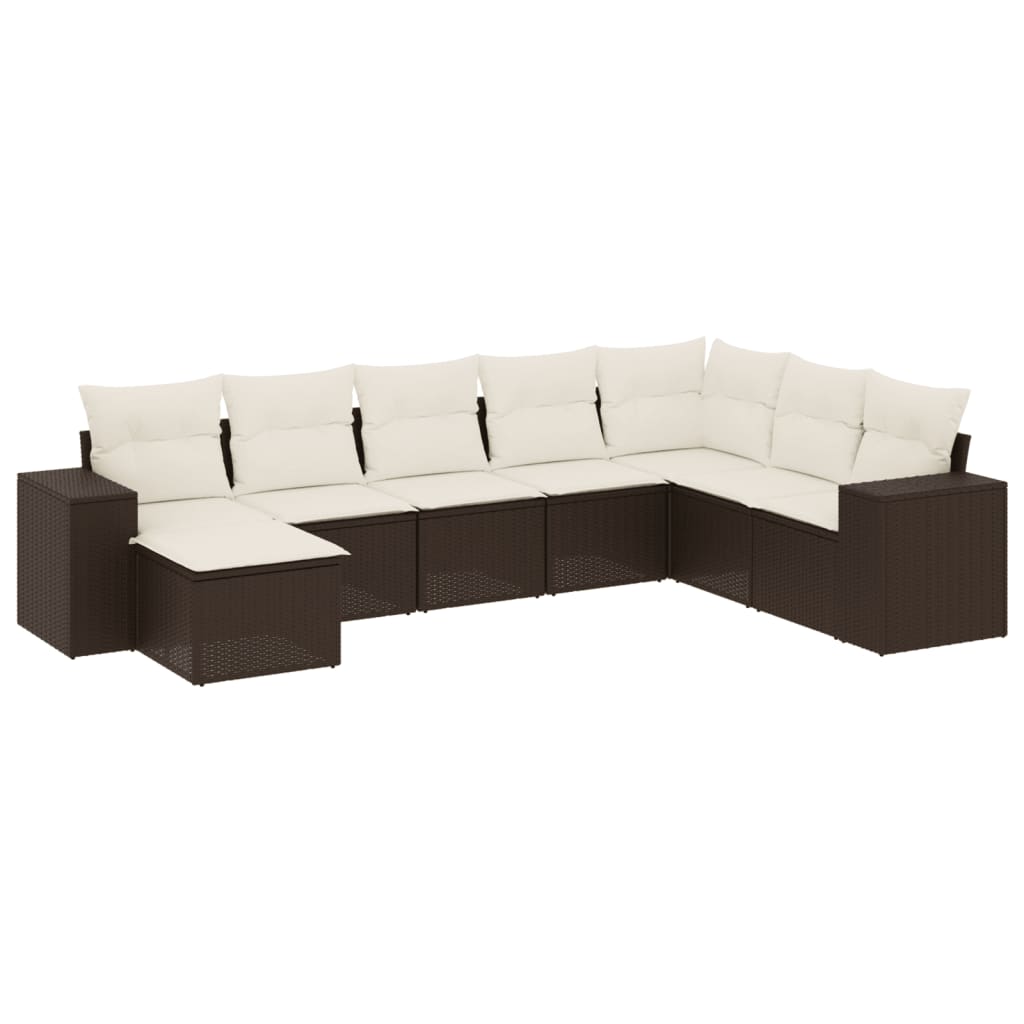 Set Divani da Giardino 8 pz con Cuscini Marrone in Polyrattan - homemem39