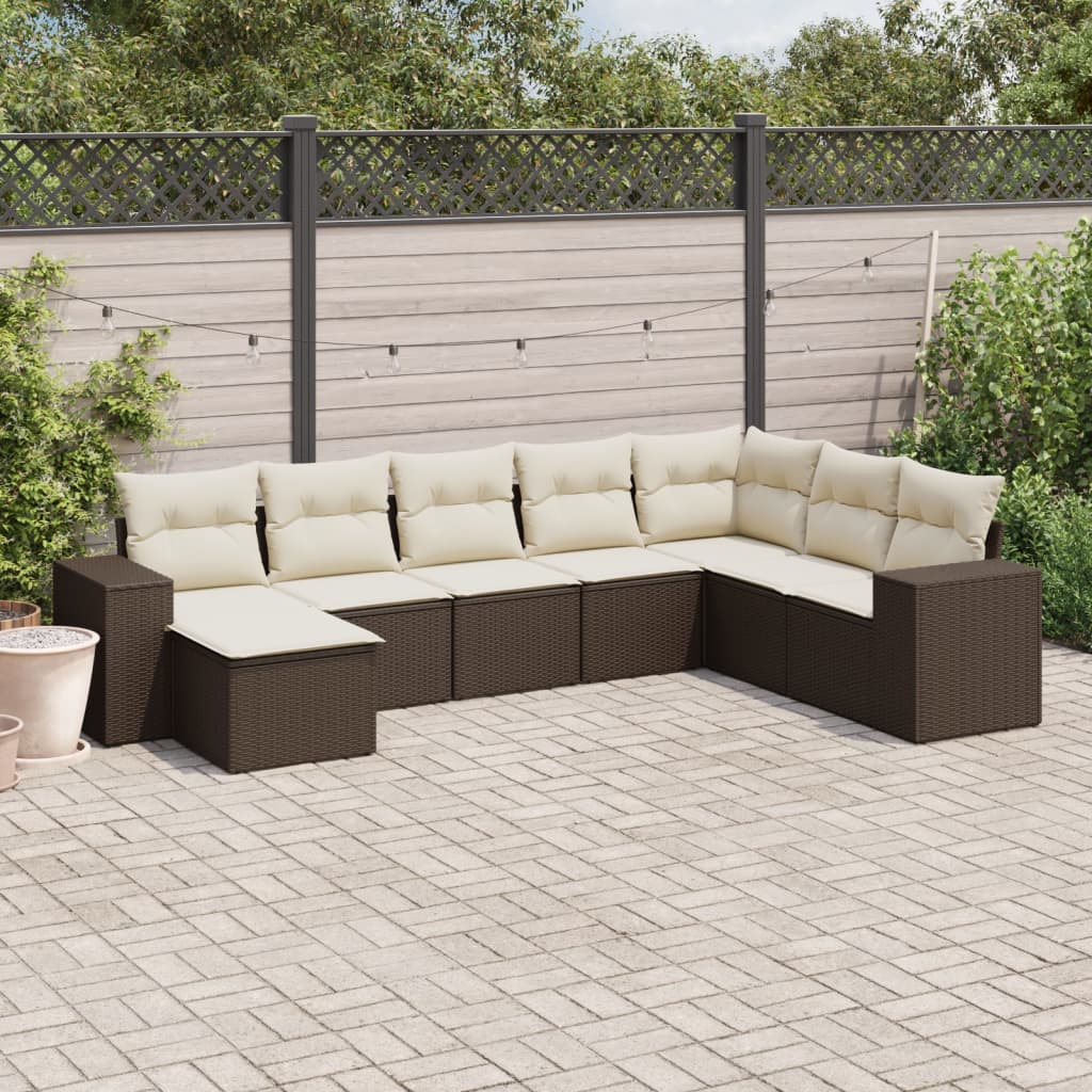 Set Divani da Giardino 8 pz con Cuscini Marrone in Polyrattan - homemem39