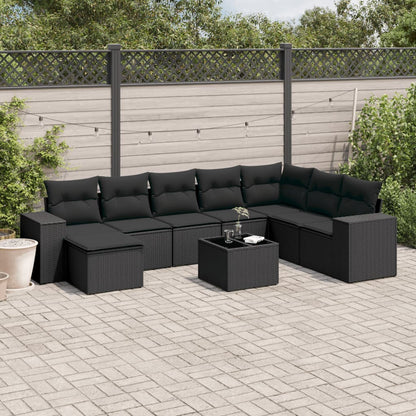 Set Divani da Giardino 9 pz con Cuscini Nero in Polyrattan - homemem39