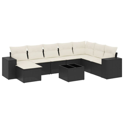 Set Divani da Giardino 9 pz con Cuscini Nero in Polyrattan - homemem39