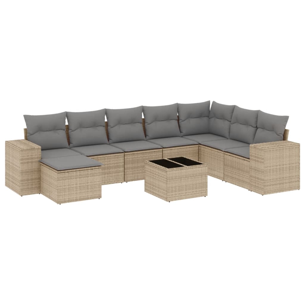 Set Divano da Giardino 9 pz con Cuscini Beige in Polyrattan - homemem39