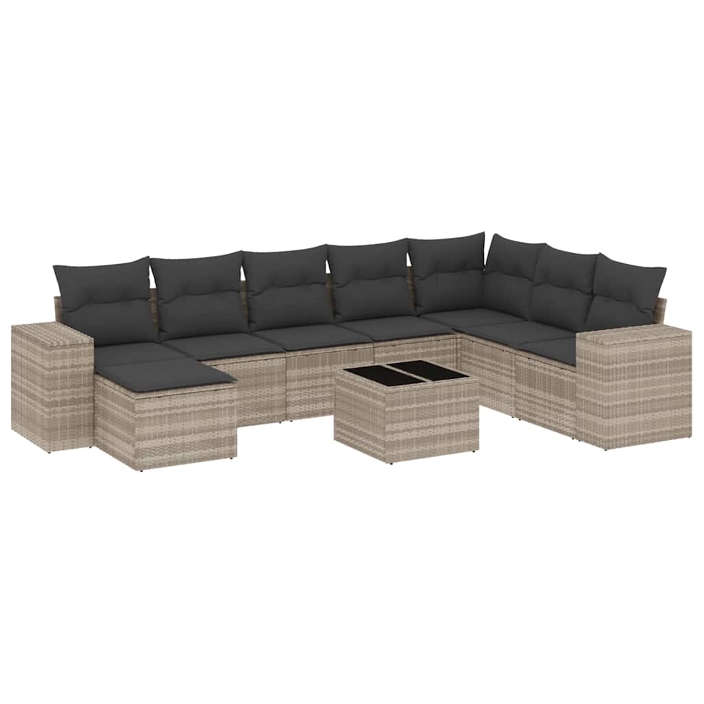 Set Divano da Giardino 9pz con Cuscini Grigio Chiaro Polyrattan - homemem39