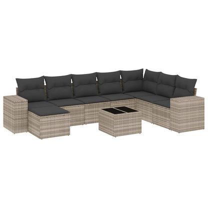 Set Divano da Giardino 9pz con Cuscini Grigio Chiaro Polyrattan - homemem39