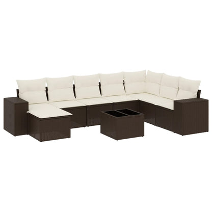 Set Divani da Giardino 9pz con Cuscini Marrone in Polyrattan - homemem39