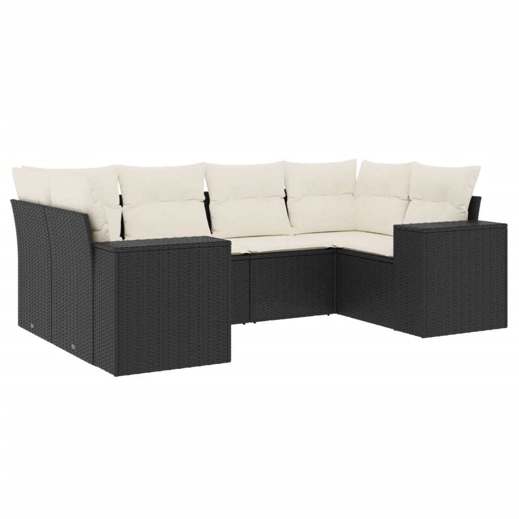 Set Divano da Giardino 6 pz con Cuscini Nero in Polyrattan - homemem39