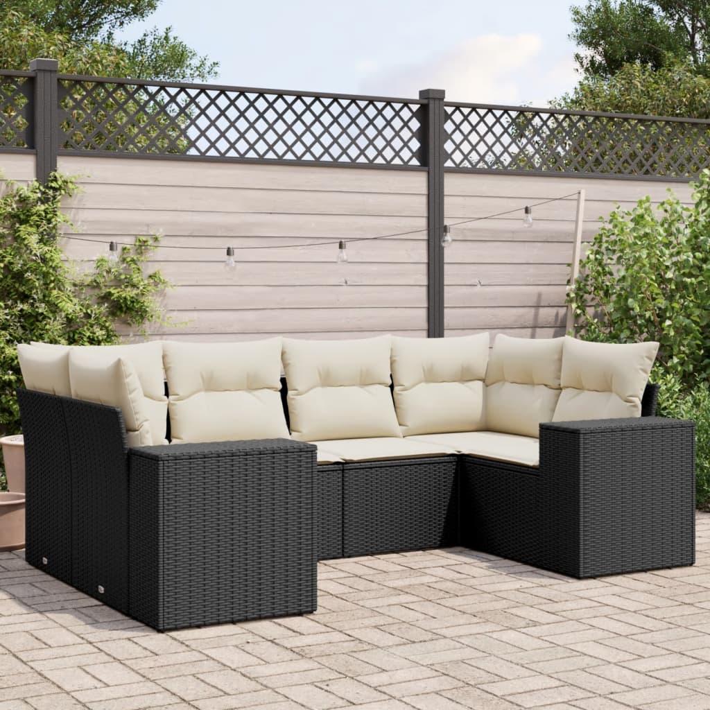 Set Divano da Giardino 6 pz con Cuscini Nero in Polyrattan - homemem39
