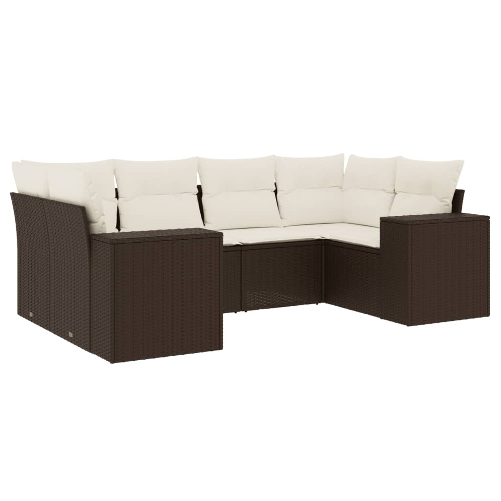Set Divano da Giardino 6 pz con Cuscini Marrone in Polyrattan - homemem39