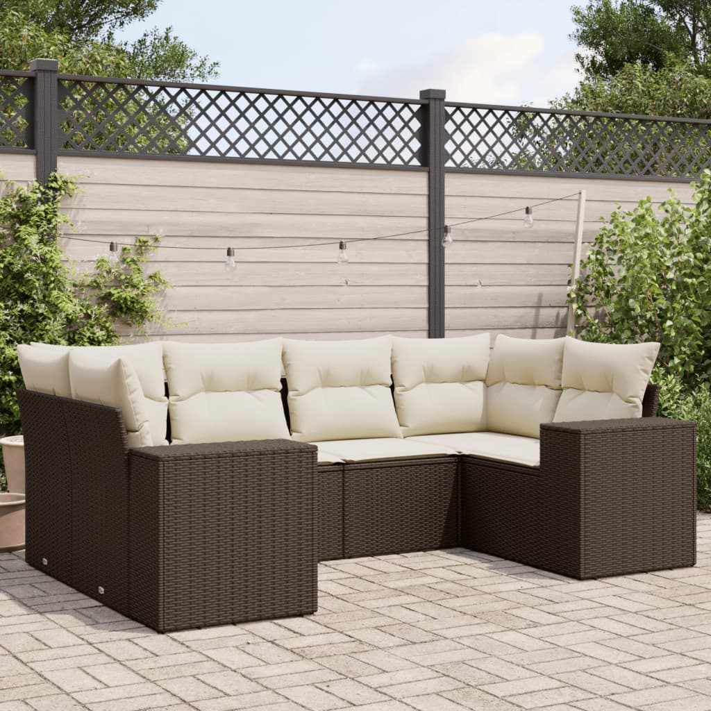 Set Divano da Giardino 6 pz con Cuscini Marrone in Polyrattan - homemem39
