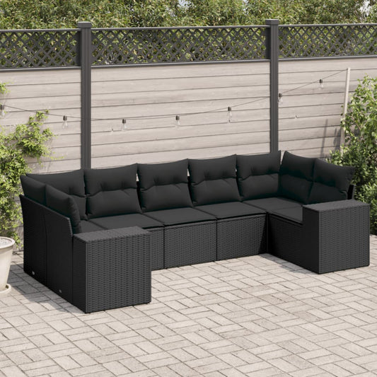 Set Divani da Giardino con Cuscini 7pz Nero Polyrattan - homemem39