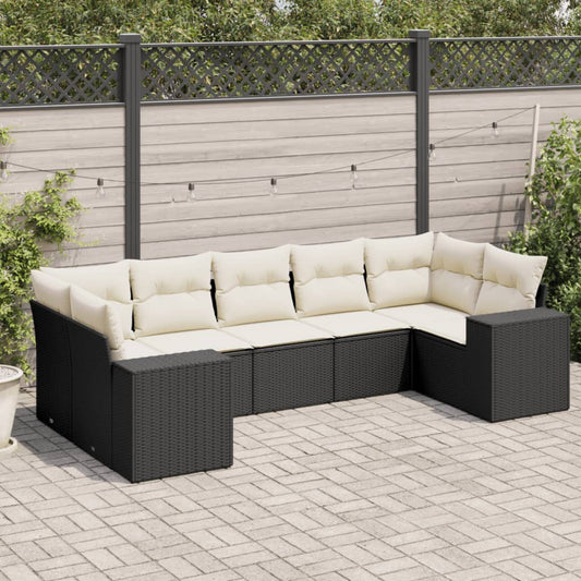 Set Divani da Giardino con Cuscini 7pz Nero Polyrattan - homemem39