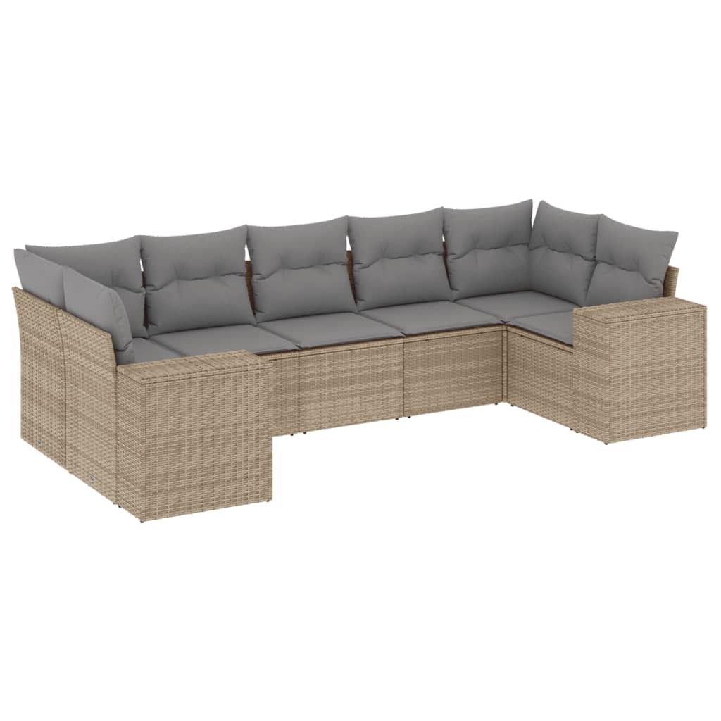 Set Divani da Giardino 7 pz con Cuscini Beige in Polyrattan - homemem39