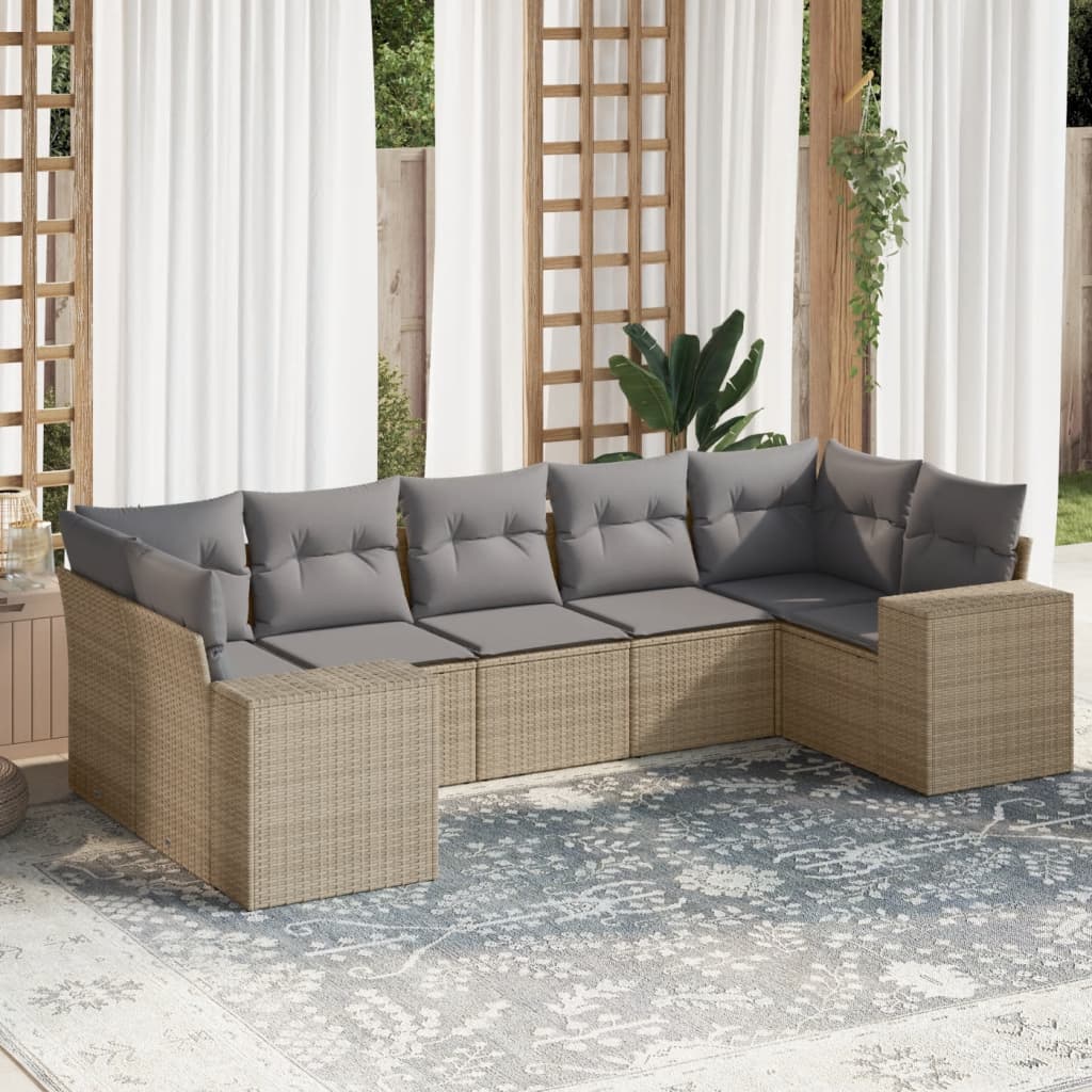 Set Divani da Giardino 7 pz con Cuscini Beige in Polyrattan - homemem39