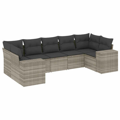 Set Divani da Giardino 7pz con Cuscini Grigio Chiaro Polyrattan - homemem39