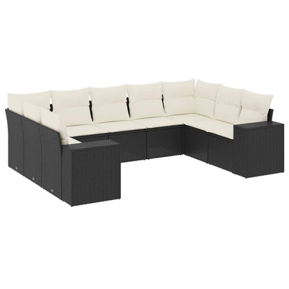 Set Divani da Giardino 9 pz con Cuscini Nero in Polyrattan - homemem39