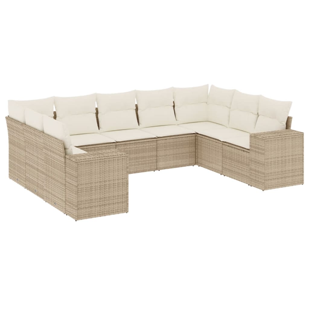 Set Divano da Giardino 9 pz con Cuscini Beige in Polyrattan - homemem39