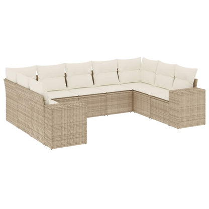 Set Divano da Giardino 9 pz con Cuscini Beige in Polyrattan - homemem39