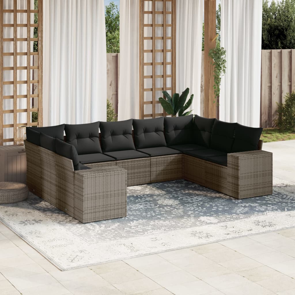 Set Divano da Giardino 9 pz con Cuscini Grigio in Polyrattan - homemem39