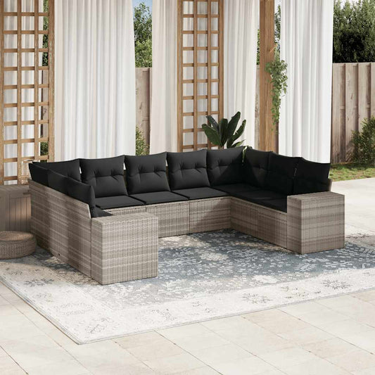 Set Divano da Giardino 9pz con Cuscini Grigio Chiaro Polyrattan - homemem39