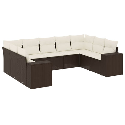 Set Divani da Giardino 9pz con Cuscini Marrone in Polyrattan - homemem39