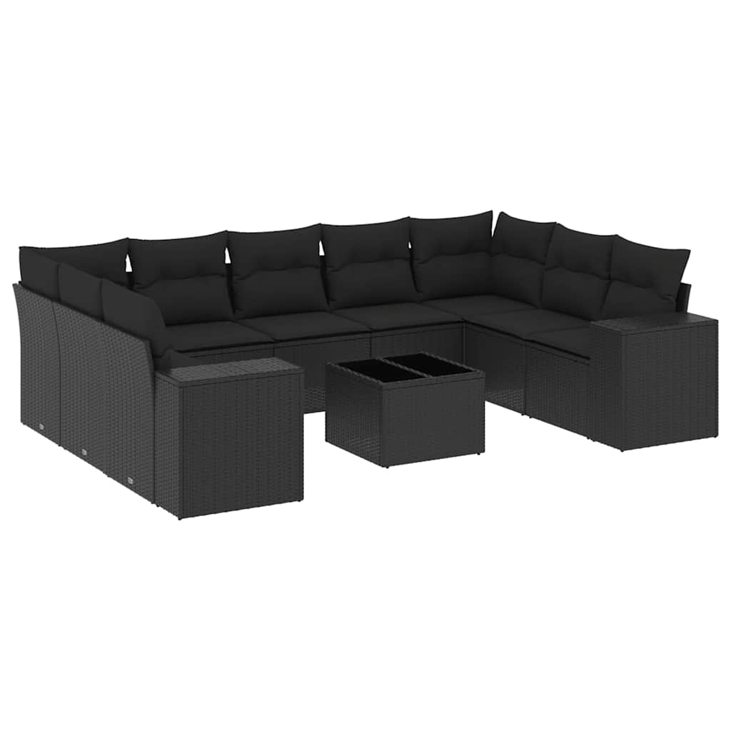 Set Divani da Giardino 10pz con Cuscini in Polyrattan Nero | homemem39