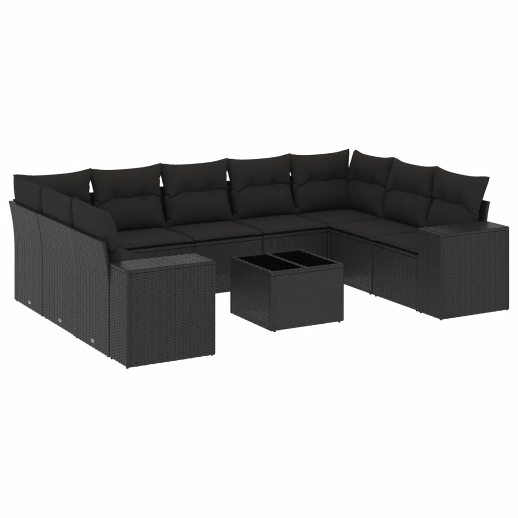Set Divani da Giardino 10pz con Cuscini in Polyrattan Nero - homemem39