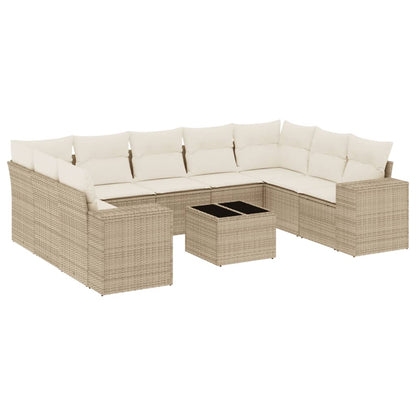 Set Divano da Giardino 10 pz con Cuscini Beige in Polyrattan - homemem39