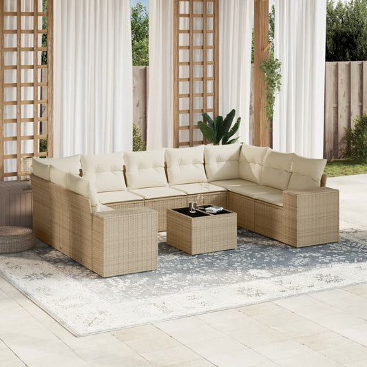 Set Divano da Giardino 10 pz con Cuscini Beige in Polyrattan - homemem39