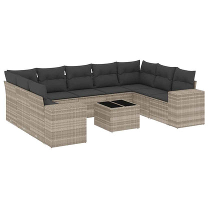 Set Divano Giardino 10 pz con Cuscini Grigio Chiaro Polyrattan - homemem39