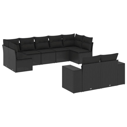 Set Divani da Giardino 9 pz con Cuscini Nero in Polyrattan - homemem39