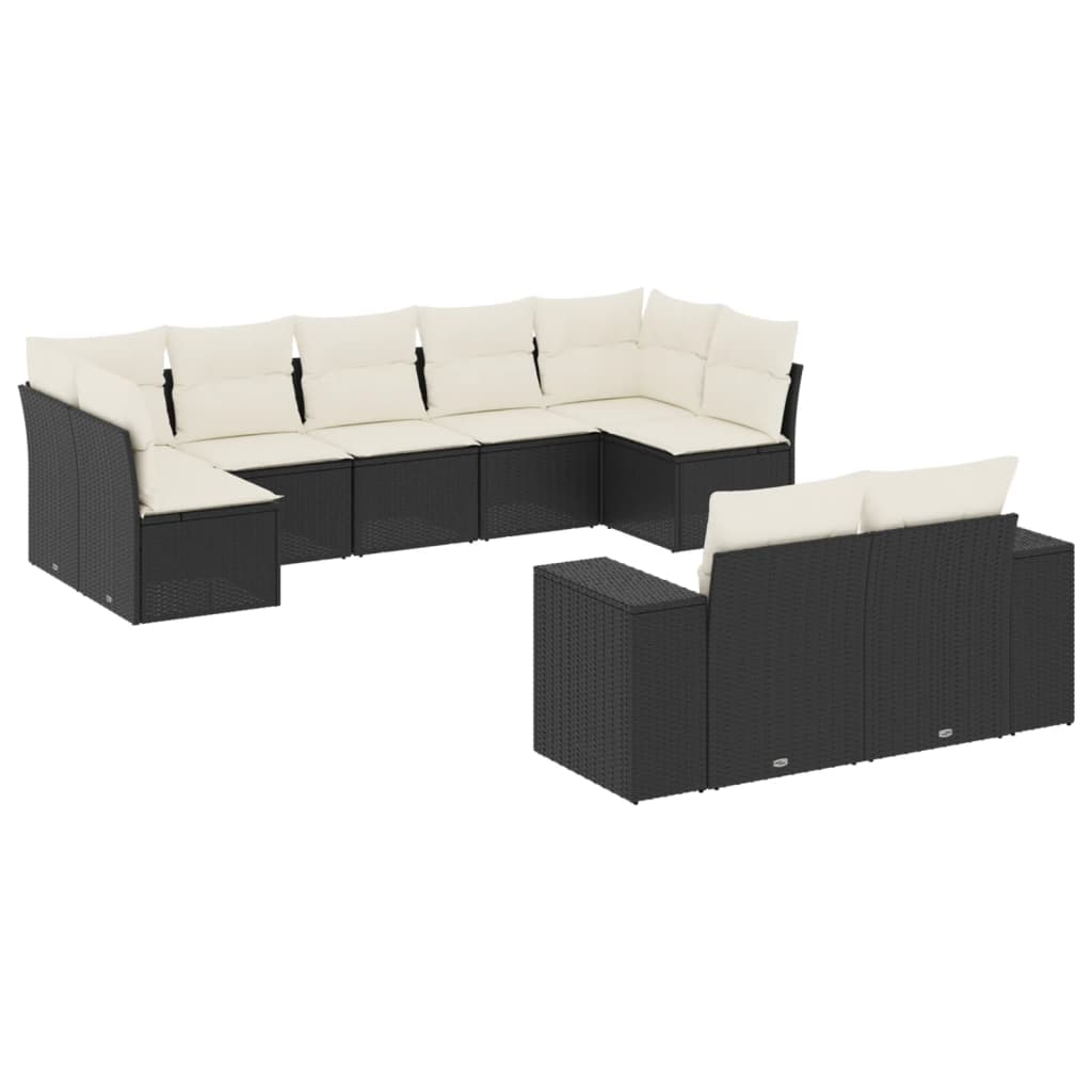 Set Divani da Giardino 9 pz con Cuscini Nero in Polyrattan - homemem39
