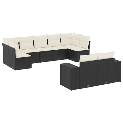 Set Divani da Giardino 9 pz con Cuscini Nero in Polyrattan - homemem39