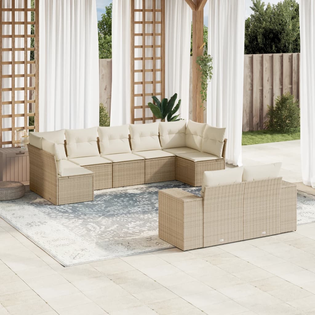 Set Divano da Giardino 9 pz con Cuscini Beige in Polyrattan - homemem39
