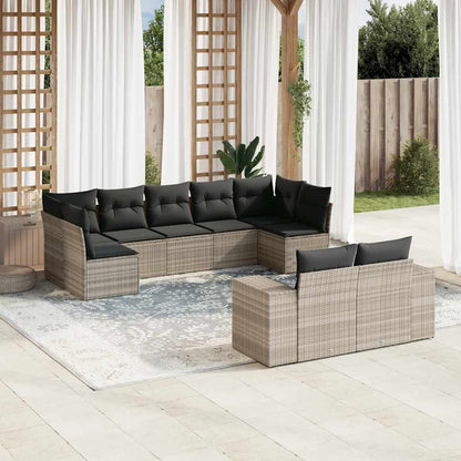 Set Divano da Giardino 9pz con Cuscini Grigio Chiaro Polyrattan - homemem39
