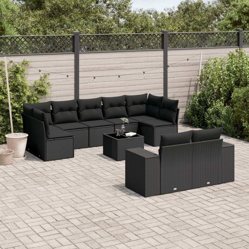 Set Divani da Giardino 10pz con Cuscini in Polyrattan Nero - homemem39