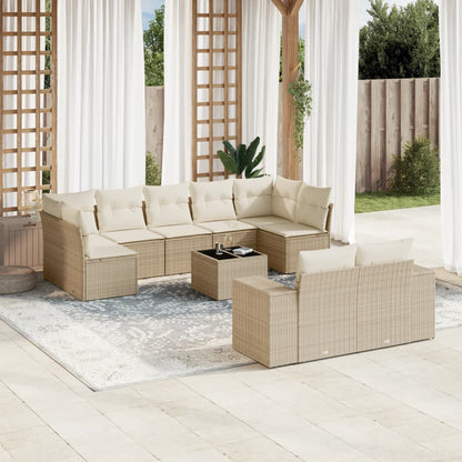 Set Divano da Giardino 10 pz con Cuscini Beige in Polyrattan - homemem39