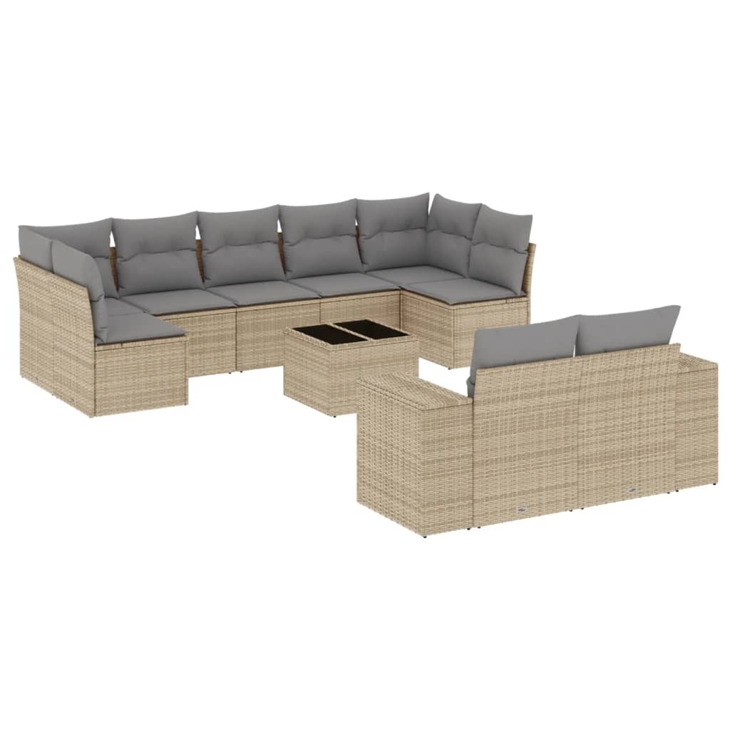 Set Divano da Giardino 10 pz con Cuscini Beige in Polyrattan - homemem39
