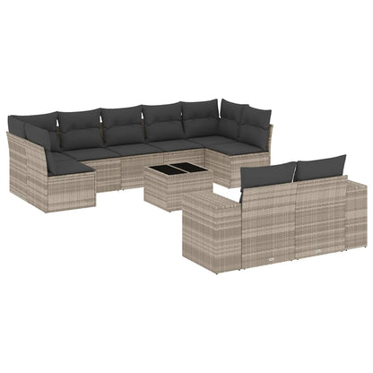 Set Divano Giardino 10 pz con Cuscini Grigio Chiaro Polyrattan - homemem39