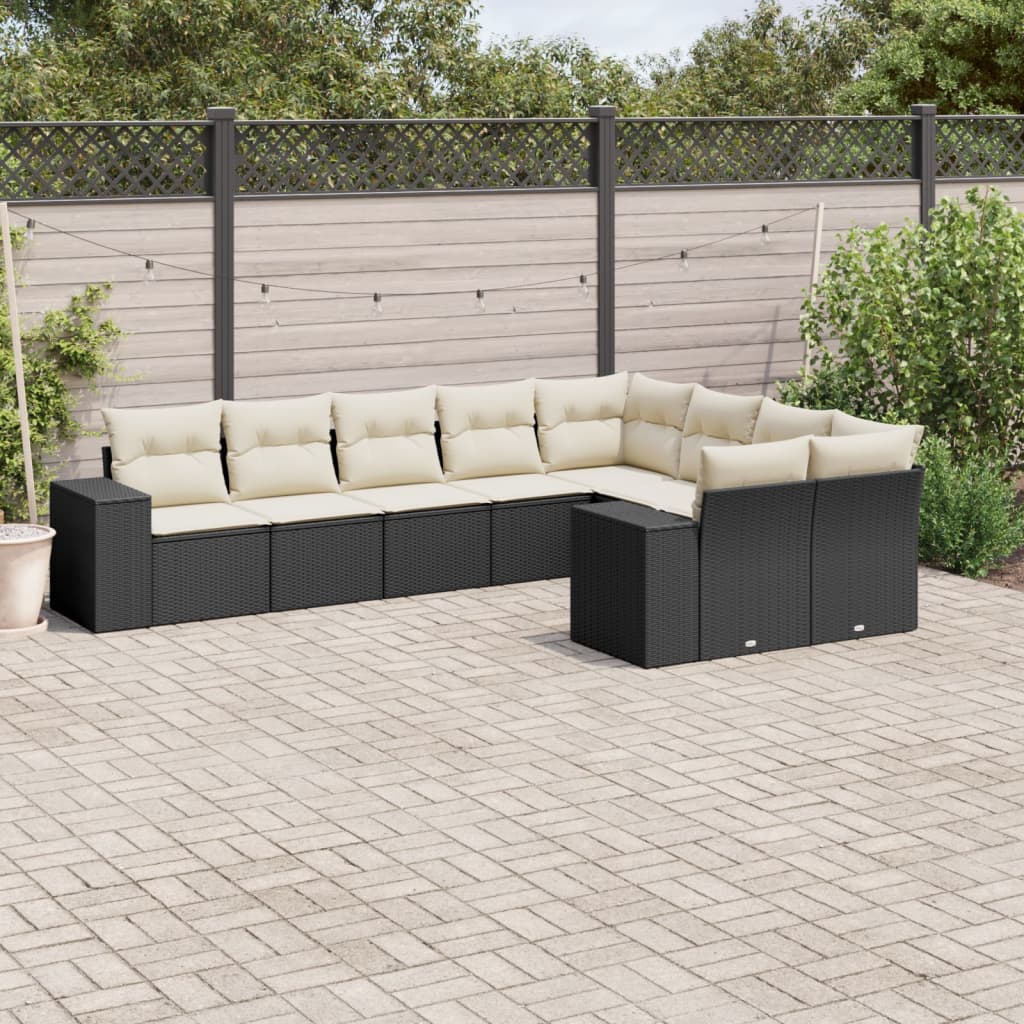 Set Divani da Giardino 9 pz con Cuscini Nero in Polyrattan - homemem39