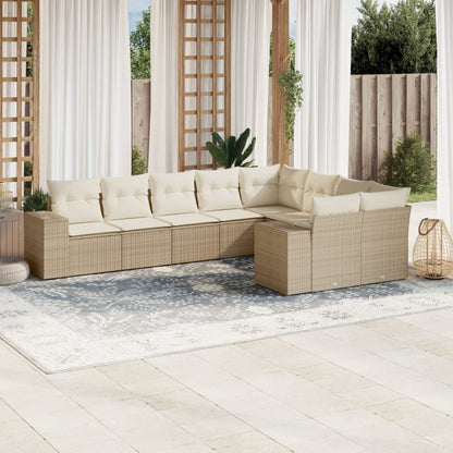 Set Divano da Giardino 9 pz con Cuscini Beige in Polyrattan - homemem39