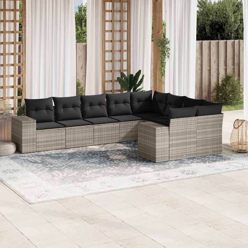Set Divano da Giardino 9pz con Cuscini Grigio Chiaro Polyrattan - homemem39